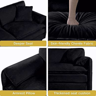 Oversized Chenille 2-Seat Loveseat - Deep-Seat Cloud Couch for Living Room