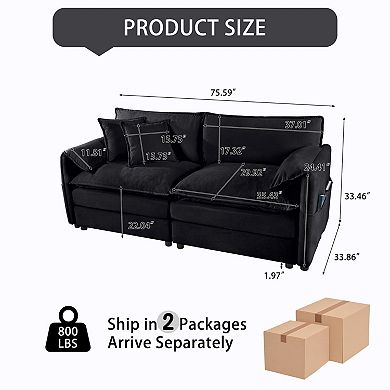 Oversized Chenille 2-Seat Loveseat - Deep-Seat Cloud Couch for Living Room