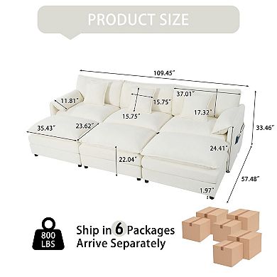 Oversized Deep-Seat Sectional Cloud Sofa Sleeper with 3 Ottomans & Pillows