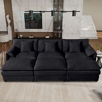 Oversized Deep-Seat Sectional Cloud Sofa Sleeper with 3 Ottomans & Pillows
