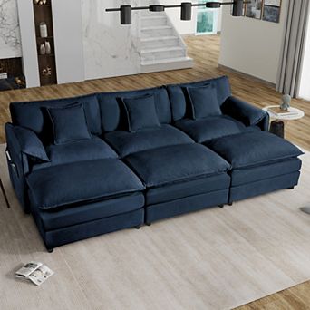 Oversized Deep-Seat Sectional Cloud Sofa Sleeper with 3 Ottomans & Pillows