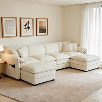 Oversized U-Shape Chenille Sectional - 4-Seat Deep-Seat Cloud Couch with 2 Ottomans