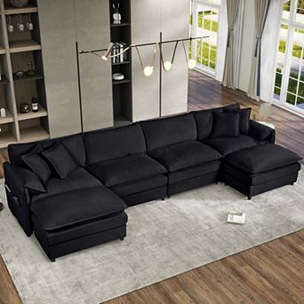 Oversized U-Shape Chenille Sectional - 4-Seat Deep-Seat Cloud Couch with 2 Ottomans