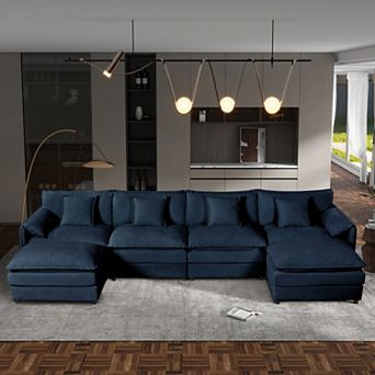 Oversized U-Shape Chenille Sectional - 4-Seat Deep-Seat Cloud Couch with 2 Ottomans
