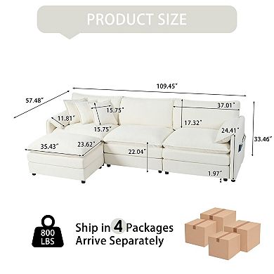 Oversized L-Shape Chenille Sectional - 3-Seat Deep-Seat Cloud Couch