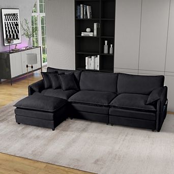 Oversized L-Shape Chenille Sectional - 3-Seat Deep-Seat Cloud Couch