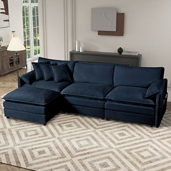 Oversized L-Shape Chenille Sectional - 3-Seat Deep-Seat Cloud Couch