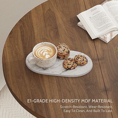 31.5" Round Farmhouse Dining Table for 2, Walnut Finish, Wave Pedestal Base, Space-Saving