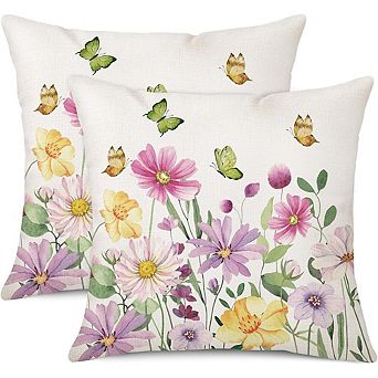 Floral Butterfly Throw Pillow Covers Set of 2 Linen Decorative Cushion Covers