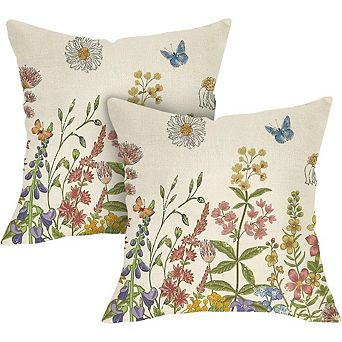 Floral Butterfly Throw Pillow Covers Set of 2 Outdoor Washable Decor