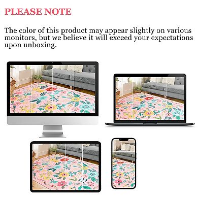 Floral Nursery Area Rugs, Washable Print Flower Boho Cute Carpet Non Slip Runner Carpet