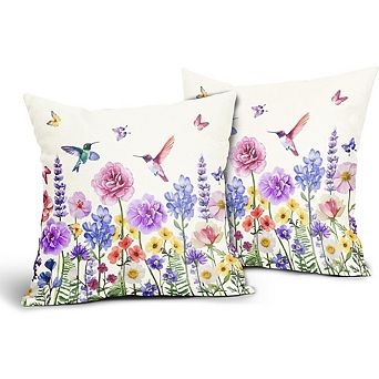 Hummingbird Floral Throw Pillow Covers Cotton Linen Decorative Set Soft Durable