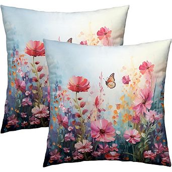 Watercolor Floral Butterfly Throw Pillow Covers Set of 2 Double-Sided Decor