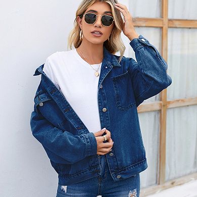 Women Vintage Collared Button Up Denim Jackets