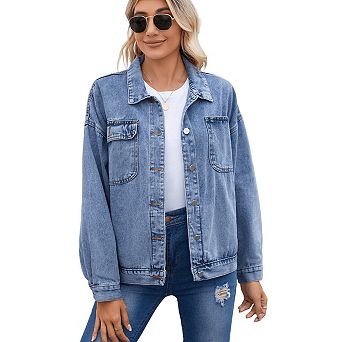 Women Vintage Collared Button Up Denim Jackets