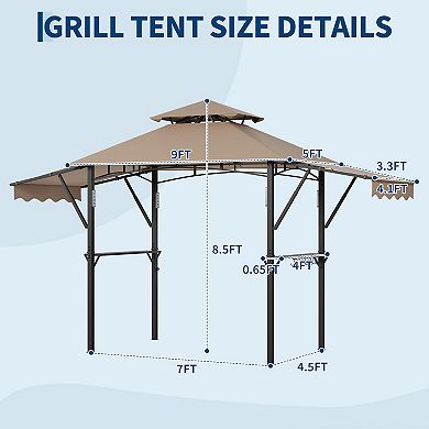 Double Tier Weather Resistant Grill Gazebo, 9x5ft Steel BBQ Canopy with Complete Accessories