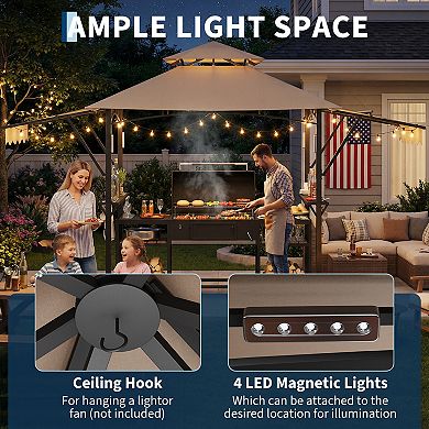 Double Tier Weather Resistant Grill Gazebo, 9x5ft Steel BBQ Canopy with Complete Accessories