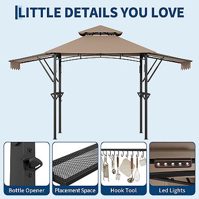 Double Tier Weather Resistant Grill Gazebo, 9x5ft Steel BBQ Canopy with Complete Accessories