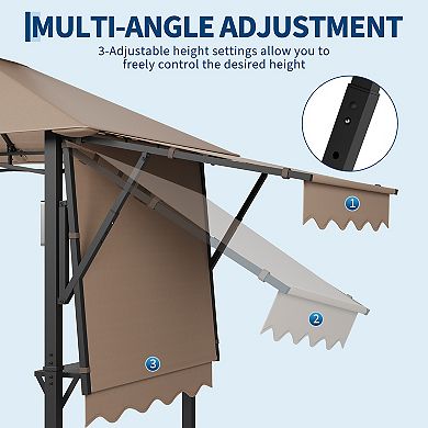 Double Tier Weather Resistant Grill Gazebo, 9x5ft Steel BBQ Canopy with Complete Accessories