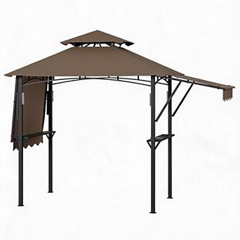 Double Tier Weather Resistant Grill Gazebo, 9x5ft Steel BBQ Canopy with Complete Accessories