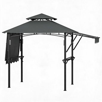 Double Tier Weather Resistant Grill Gazebo, 9x5ft Steel BBQ Canopy with Complete Accessories