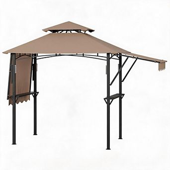 Double Tier Weather Resistant Grill Gazebo, 9x5ft Steel BBQ Canopy with Complete Accessories