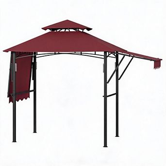 Double Tier Weather Resistant Grill Gazebo, 9x5ft Steel BBQ Canopy with Complete Accessories
