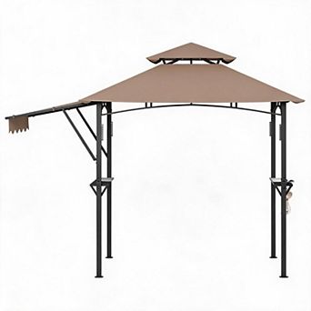 Vented Double Tier Grill Canopy Gazebo, 8x5 Feet Steel Outdoor BBQ Tent with Hooks Shelves for Backy