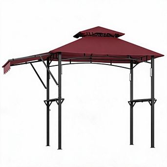 Vented Double Tier Grill Canopy Gazebo, 8x5 Feet Steel Outdoor BBQ Tent with Hooks Shelves for Backy