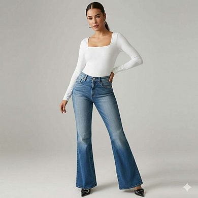 Women’s Long Sleeve Square Neck Thong Bodysuit