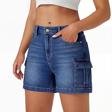 Women Casual Stretchy Denim Shorts with Side Pockets