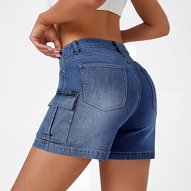 Women Casual Stretchy Denim Shorts with Side Pockets
