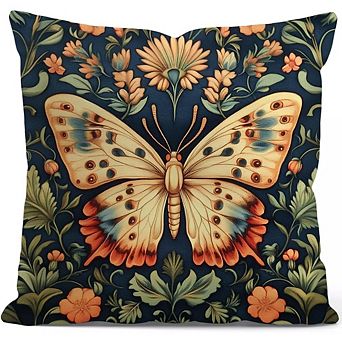 Vintage William Morris Inspired Butterfly Floral Throw Pillow Cover