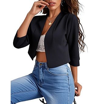 Women's Three Quarter Sleeve Short Cardigan Blazer Casual and Stylish Jacket