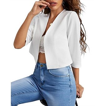 Women's Three Quarter Sleeve Short Cardigan Blazer Casual and Stylish Jacket