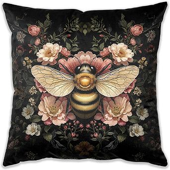 Vintage Moody Floral Bumblebee Pillow Covers, Dark Botanical Decorative Cushion Cases
