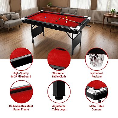 Portable 6FT Foldable Pool Game Table, Complete Billiard Table Set with Full Playing Accessories