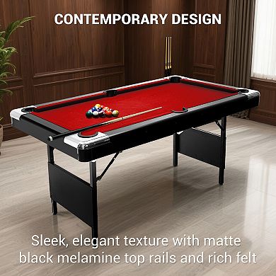 Portable 6FT Foldable Pool Game Table, Complete Billiard Table Set with Full Playing Accessories