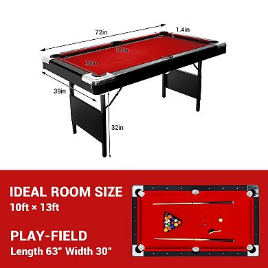 Portable 6FT Foldable Pool Game Table, Complete Billiard Table Set with Full Playing Accessories