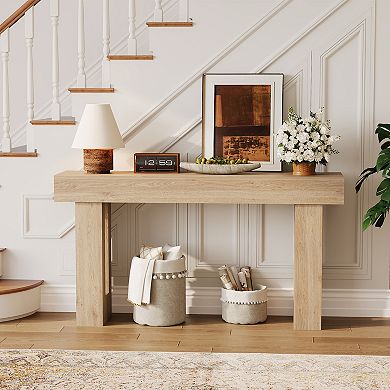 63 Inch Farmhouse Console Table, Rustic Wooden Entryway Sofa Table, Industrial Hallway Foyer Table