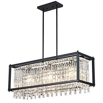 Modern Linear Crystal Chandelier, Farmhouse Fixture for Kitchen Island Dining Room