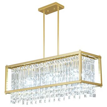 ZLAIQB 3-Light Gold Farmhouse Rectangle Linear Mount 30.7 in Chandelier