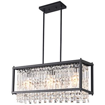 Modern Linear Crystal Rectangle Chandelier, Farmhouse Light for Kitchen Island Dining Room