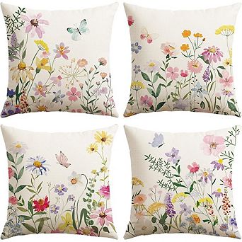 Spring Floral Butterfly Throw Pillow Covers Set of 4 Decorative Cushion Cases