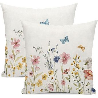 Watercolor Floral Butterfly Throw Pillow Covers Set of 2 Decorative Cases
