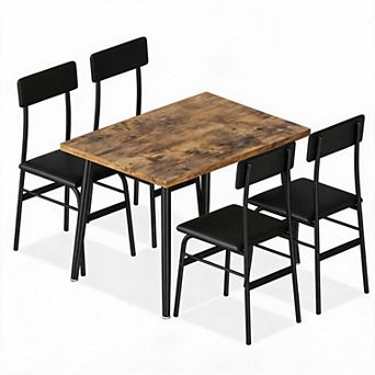5 pc Compact Dining Set, Rectangular Table & Soft Padded Chairs, Space Saving Furniture for Home
