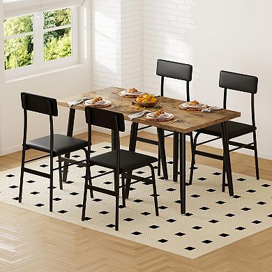 5-Piece Compact Dining Set, Rectangular Table & Soft Padded Chairs, Space Saving Furniture for Home
