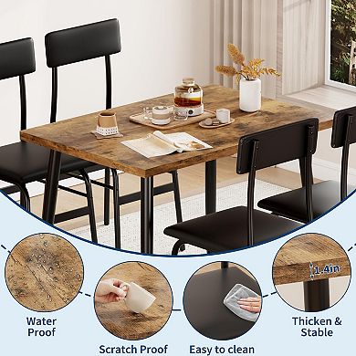 5-Piece Compact Dining Set, Rectangular Table & Soft Padded Chairs, Space Saving Furniture for Home