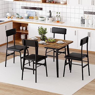 5-Piece Compact Dining Set, Rectangular Table & Soft Padded Chairs, Space Saving Furniture for Home