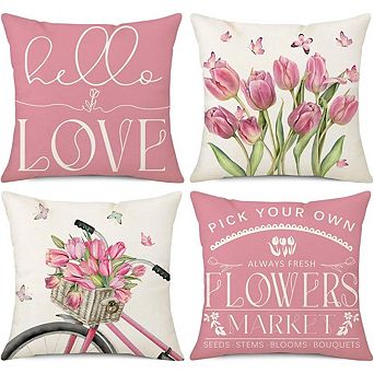 Spring Tulip Butterfly Throw Pillow Covers Set of 4 Decorative Cushion Cases